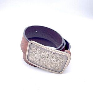 Top Grain Leather Belt Men's Medium Brown Silver Tone Buckle 40"